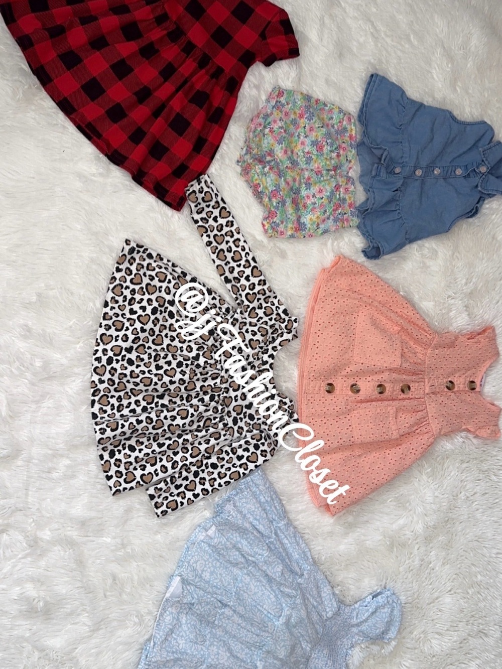 Girls Mixed Dress Bundle - Red Plaid, Leopard, Coral Eyelet + More - Picture 1 of 6